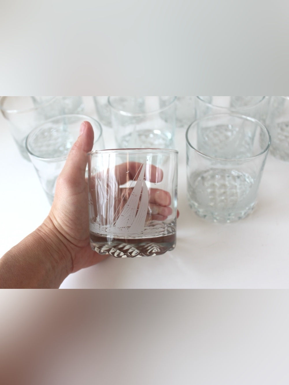 Pair of KC87 Sloop True North Whiskey Glasses, Low Ball Rocks, Cocktail Glass